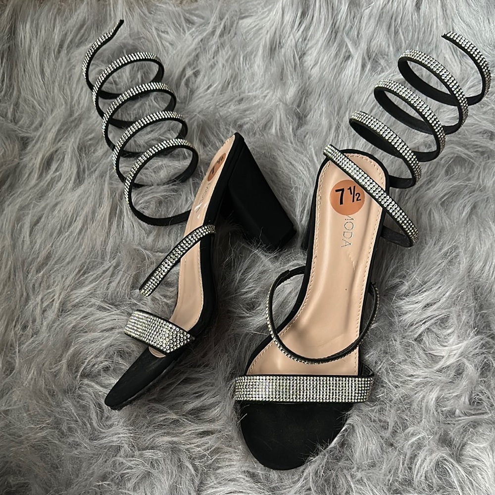 Black and Silver Spiral Strap Heels